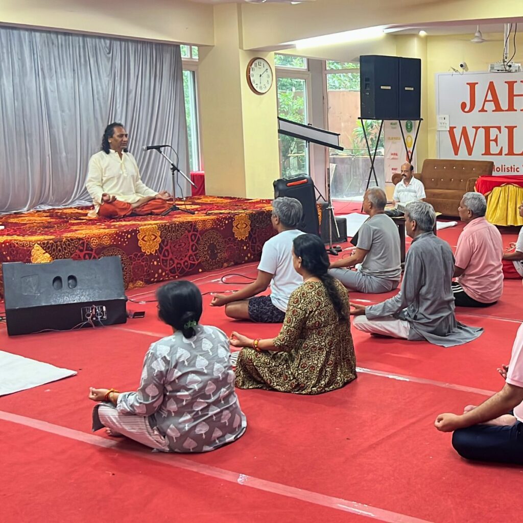 Guided meditation session at Jahnavi Wellness during the Yoga Deep Inner Healing program
